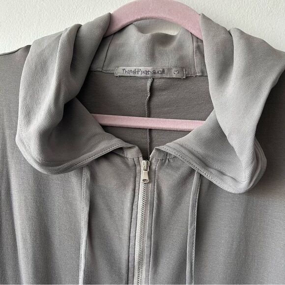 TRANSIT Par Such Silky Hoodie Jacket in Taupe - Picture 2 of 12